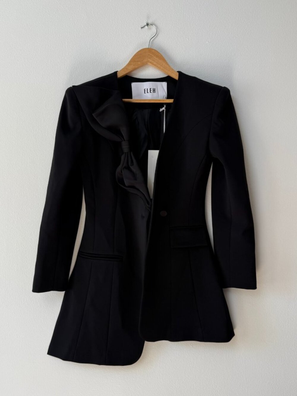 ELEH Black Blazer Dress With Satin Bow Detail Size 40/S